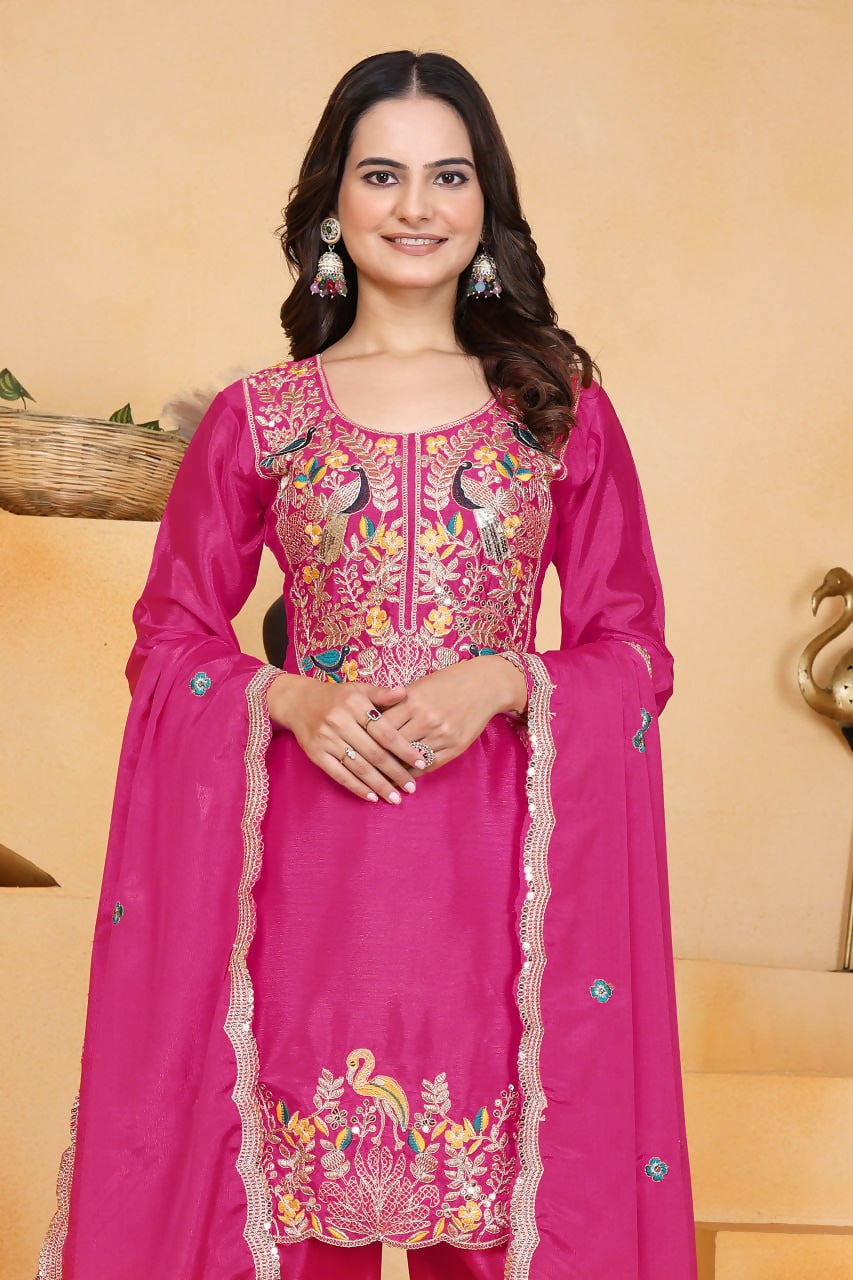 Teeya Creation Pink Color Chinon Silk Party Wear Punjabi Dhoti Suit - Distacart