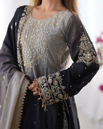 Thumbnail for The52 Women's Beautiful Chinon silk Fabric Embroidery Work Straight Kurta Palazzo and Dupatta Set - Distacart
