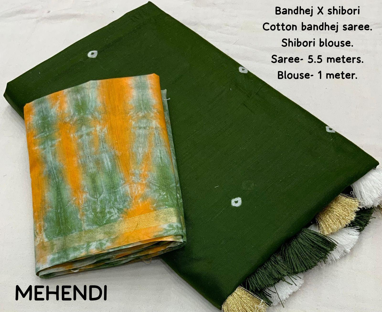 Mehndi Chanderi Cotton Block Print Saree with Unstitched Blouse - Hiral Fashion - Distacart