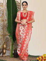 Thumbnail for Astita Linen Cotton Red & White Saree
