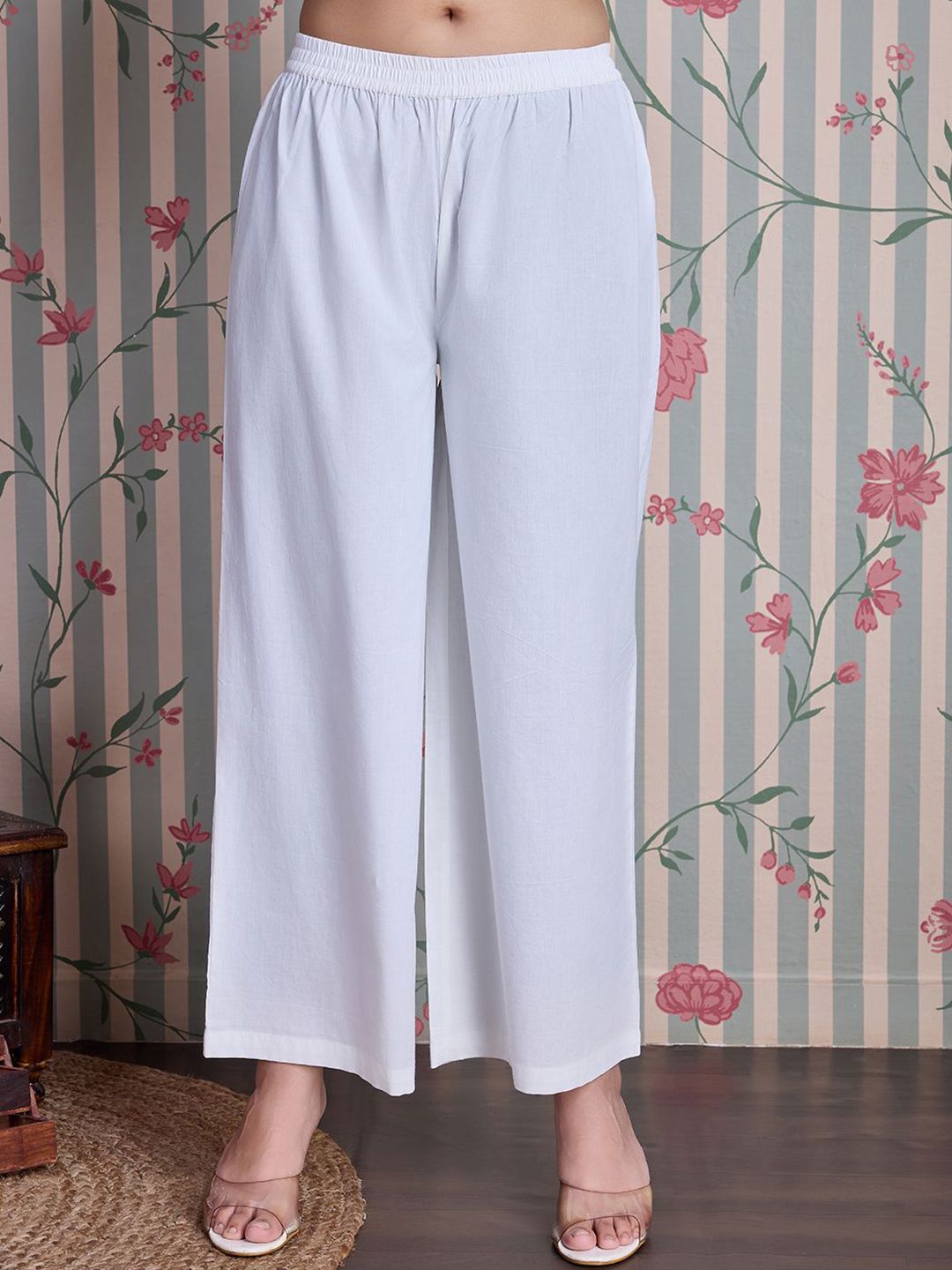 Ode by House of Pataudi Floral Printed Pure Cotton Straight Kurta with Palazzos - Distacart