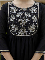 Thumbnail for The52 Black Women's Beautiful Embroidered work Chinon Fabric with Flared Kurta, Pant and Dupatta Set - Distacart
