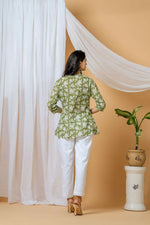 Thumbnail for Joban Fashion Green Floral Hand Block Printed Cotton Co-Ord Set - Distacart