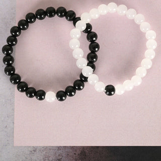 NVR Men & Women White & Black Marbel Crystal Elasticated Bracelet - Distacart