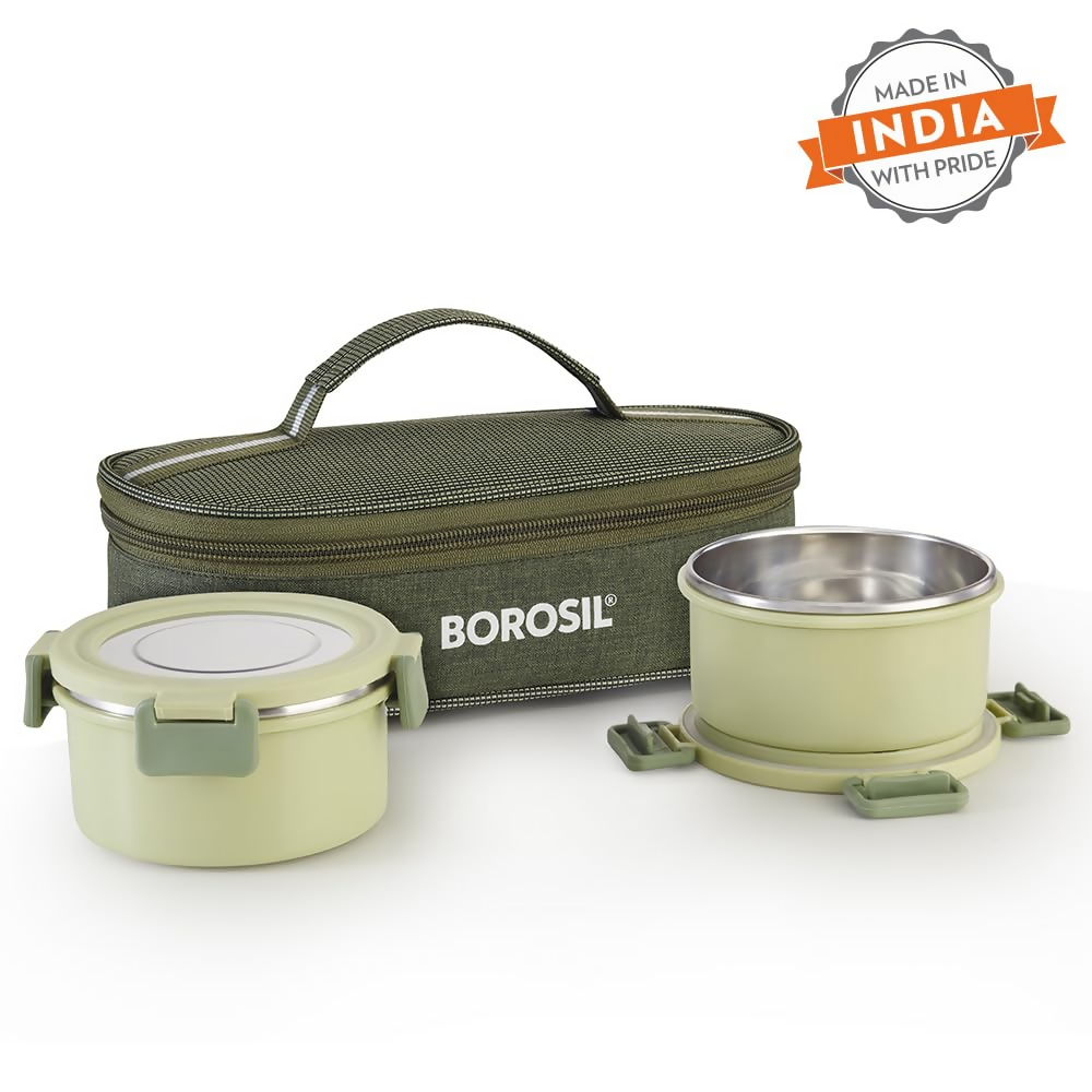 Borosil Glory Green Stainless Steel Lunchbox with Bag - Dista