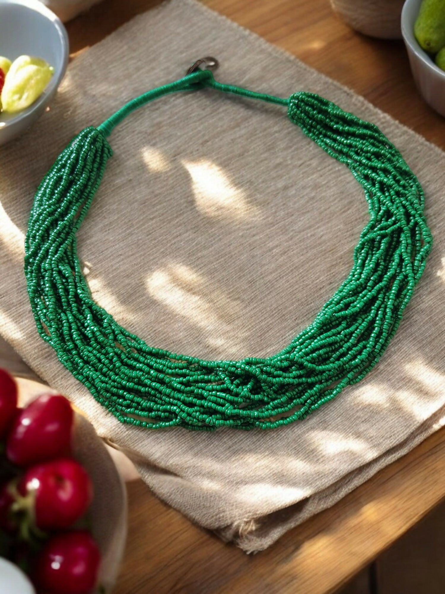 Inhanns Handmade Beaded Multilayer Necklace, 20 Layers - Green - Distacart