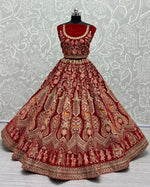 Thumbnail for Jyoti Fashion Women's Red Velvet Multi Thread Embroidered with Zircon Diamond Work Wedding Lehenga Choli - Distacart