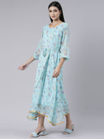 Thumbnail for Souchii Blue Floral Chiffon Maxi Dress For Women – Souchii
