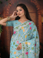 Thumbnail for Astita Linen Cotton Sky Blue Saree
