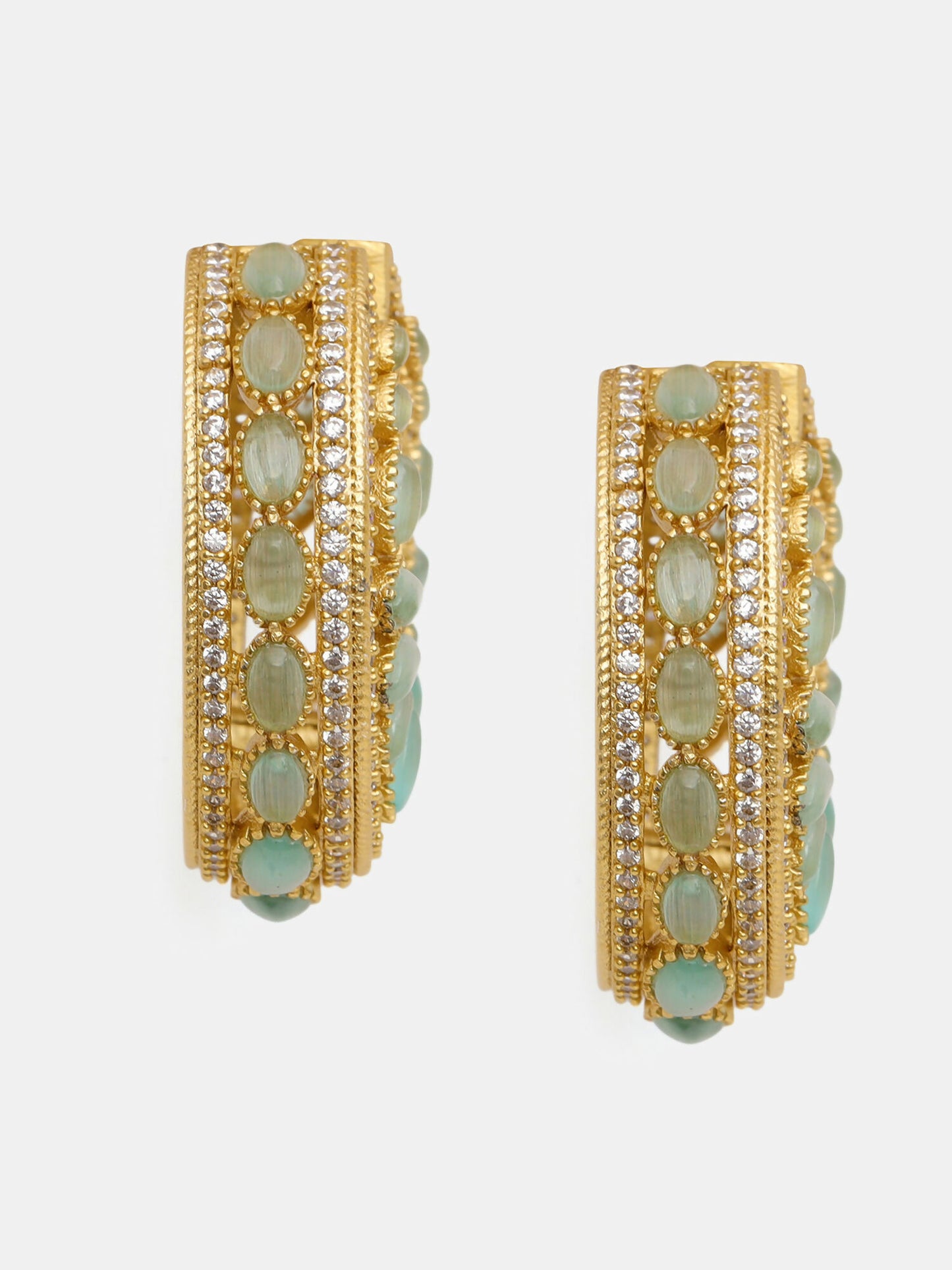 Ruby Raang Gold Polished Green Round Kundan Loops - Dista