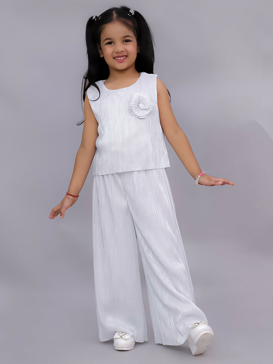 Lil Drama Glam Up Girls White Party Top and Pant Set
