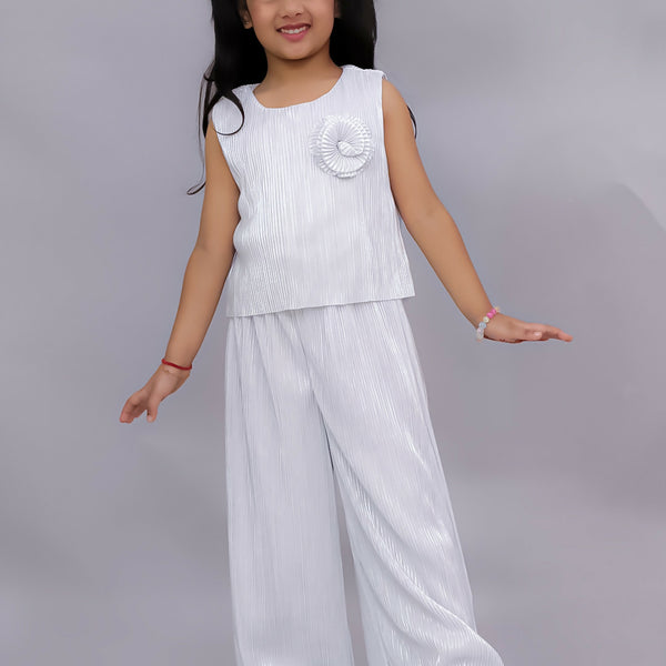 Lil Drama Glam Up Girls White Party Top and Pant Set