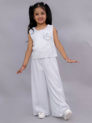 Lil Drama Glam Up Girls White Party Top and Pant Set