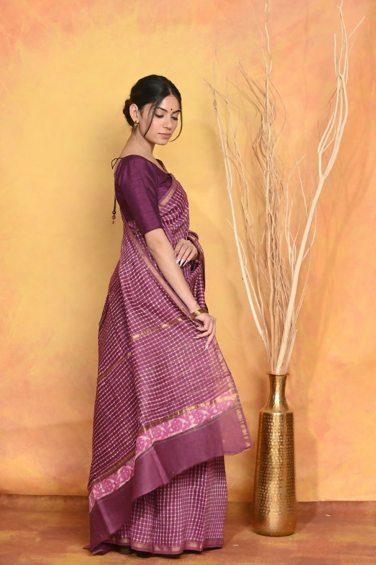 Very Much Indian Chanderi Natural Dye Handblock Printed Saree - Mauve - Distacart