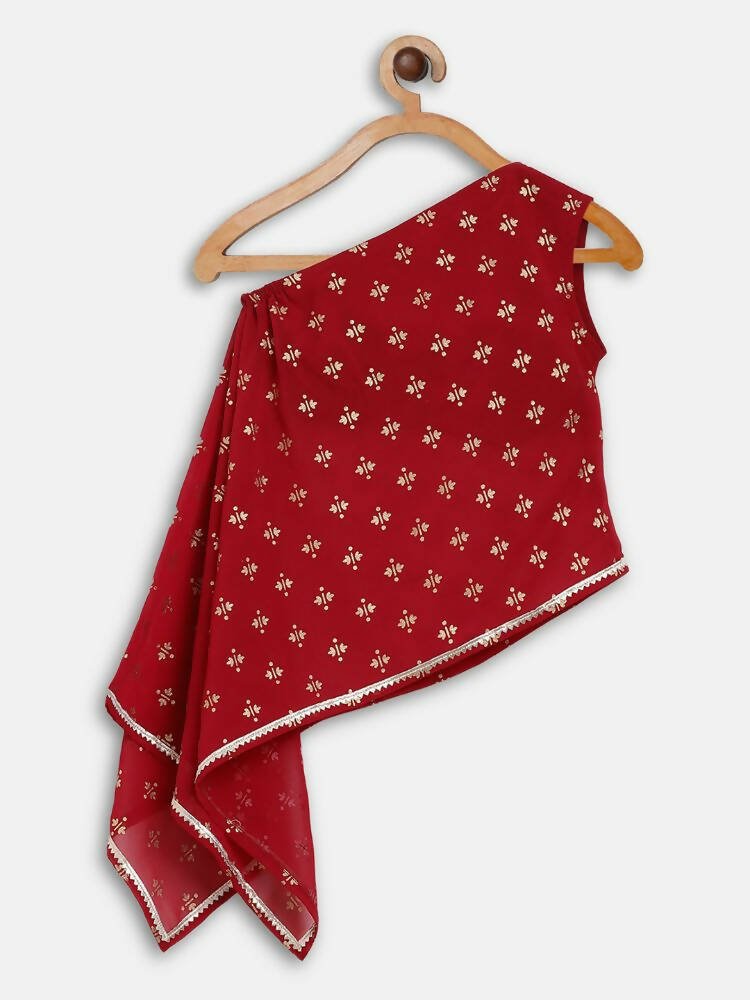 Ahalyaa Maroon Georgette Glitter Print Asymmetric Kids Kurta Palazzo Sets For Girls - Distacart