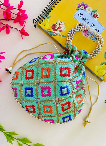 Joban Fashion Pearl Hand Work Potli Bag - Multicolor - Dista