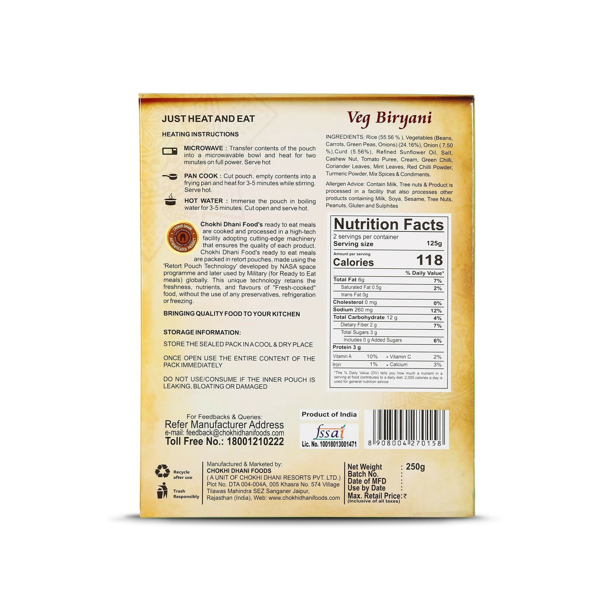Chokhi Dhani Veg Biryani Instant Premix - Distacart