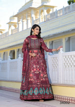 Thumbnail for Partywear Designer Maroon Dola Silk Anarkali suit with Dupatta - Suzen - Distacart