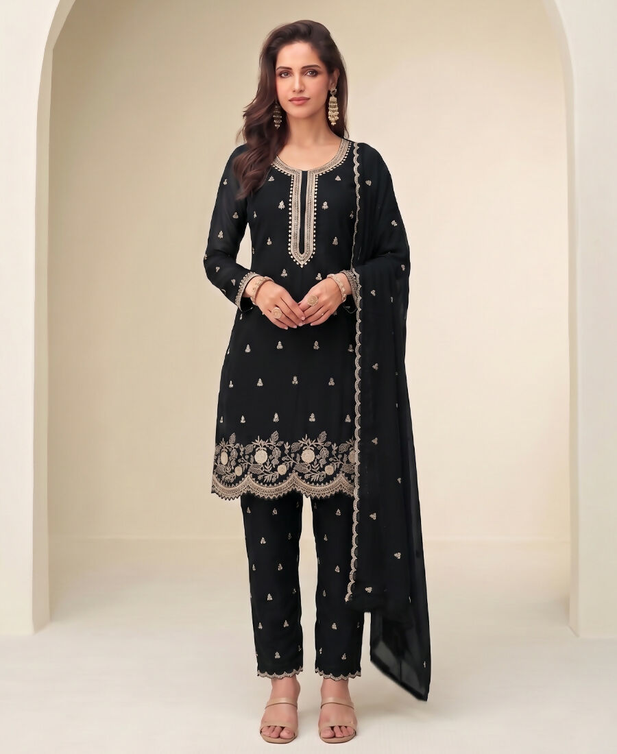 KC Bollywood Style Black Georgette Suit For Women - Dista