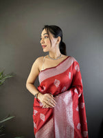 Thumbnail for Joban Fashion Maroon Floral Motifs Soft Silk Banarasi Saree - Distacart