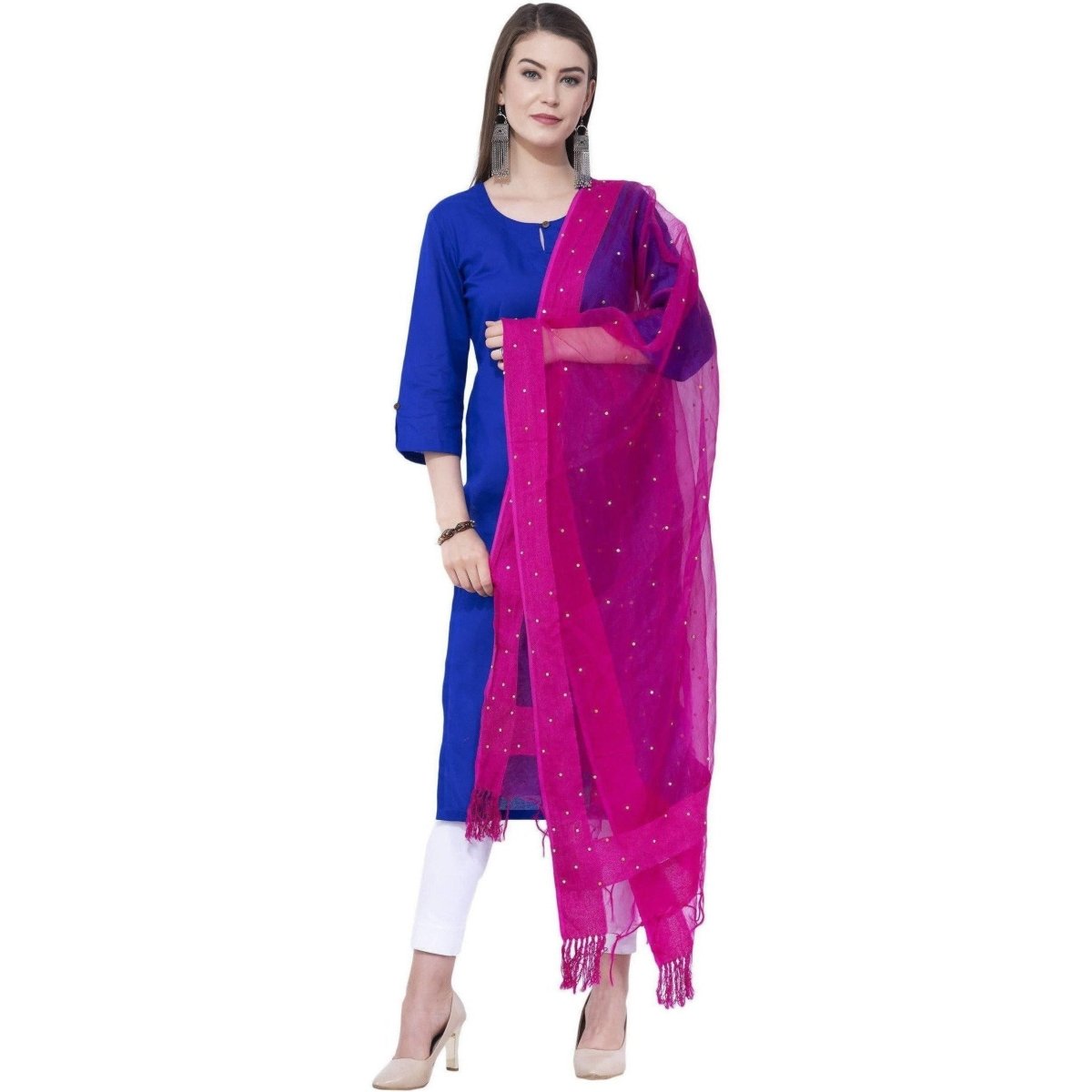 A R SILK Rani Color Chandna Orgenza cotton Dupattas and Chunnis