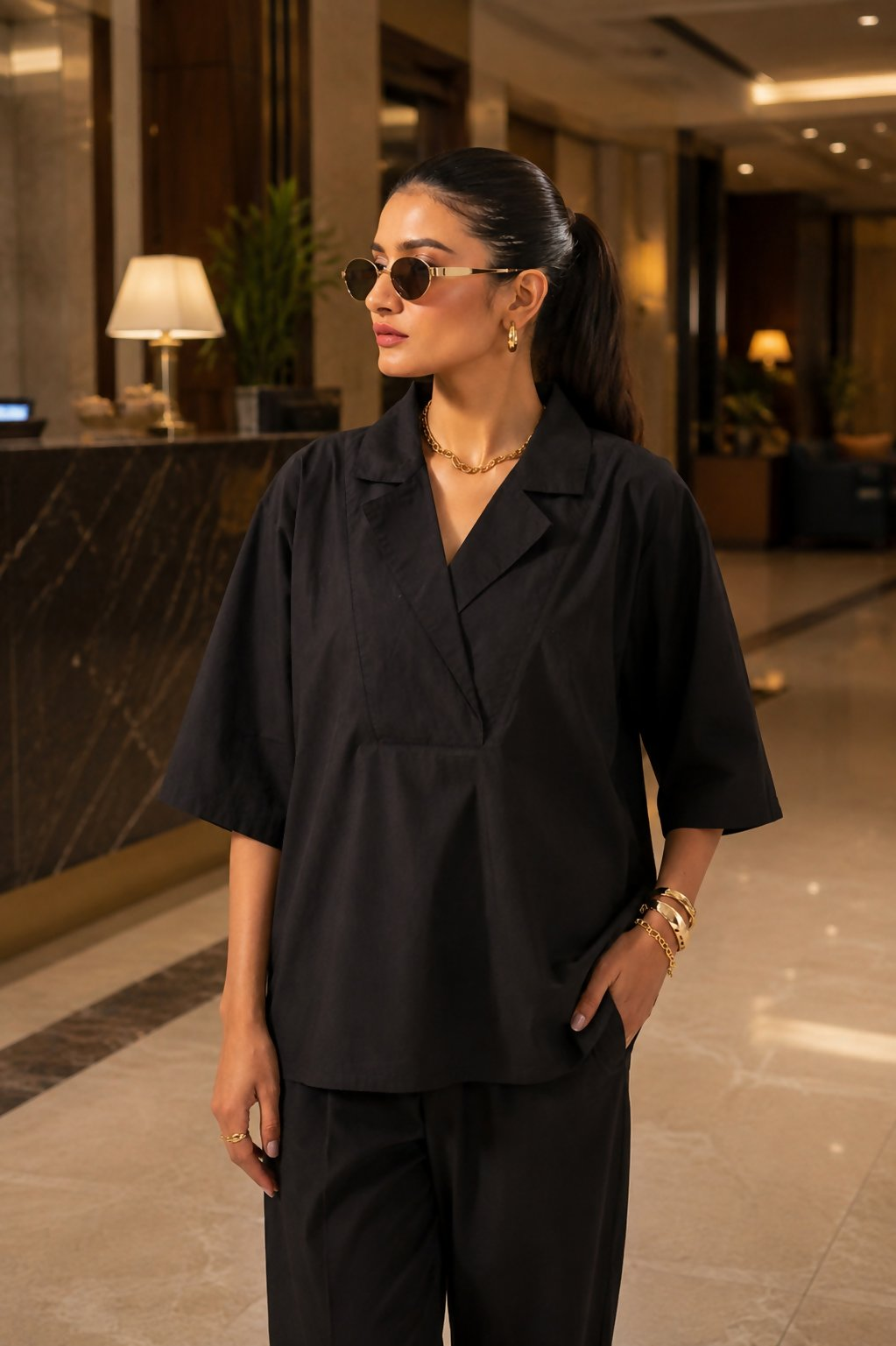 Aayaa Designer Pure Cotton Cord Set-Black - Dista