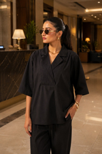 Thumbnail for Aayaa Designer Pure Cotton Cord Set-Black - Dista