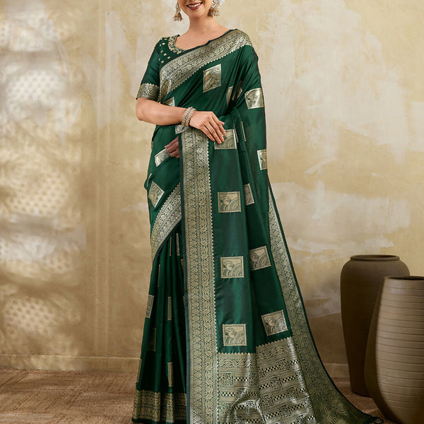 Shree Shyam Fashion Dark Green Silk Blend Saree - Distacart