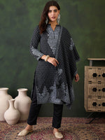 Thumbnail for Sangria Ethnic Motifs Woven Design Mandarin Collar Straight Kurta With Trouser & Dupatta - Distacart