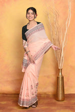 Thumbnail for Very Much Indian Handblock Printed Cotton Saree With Natural Dyes - Peach - Distacart