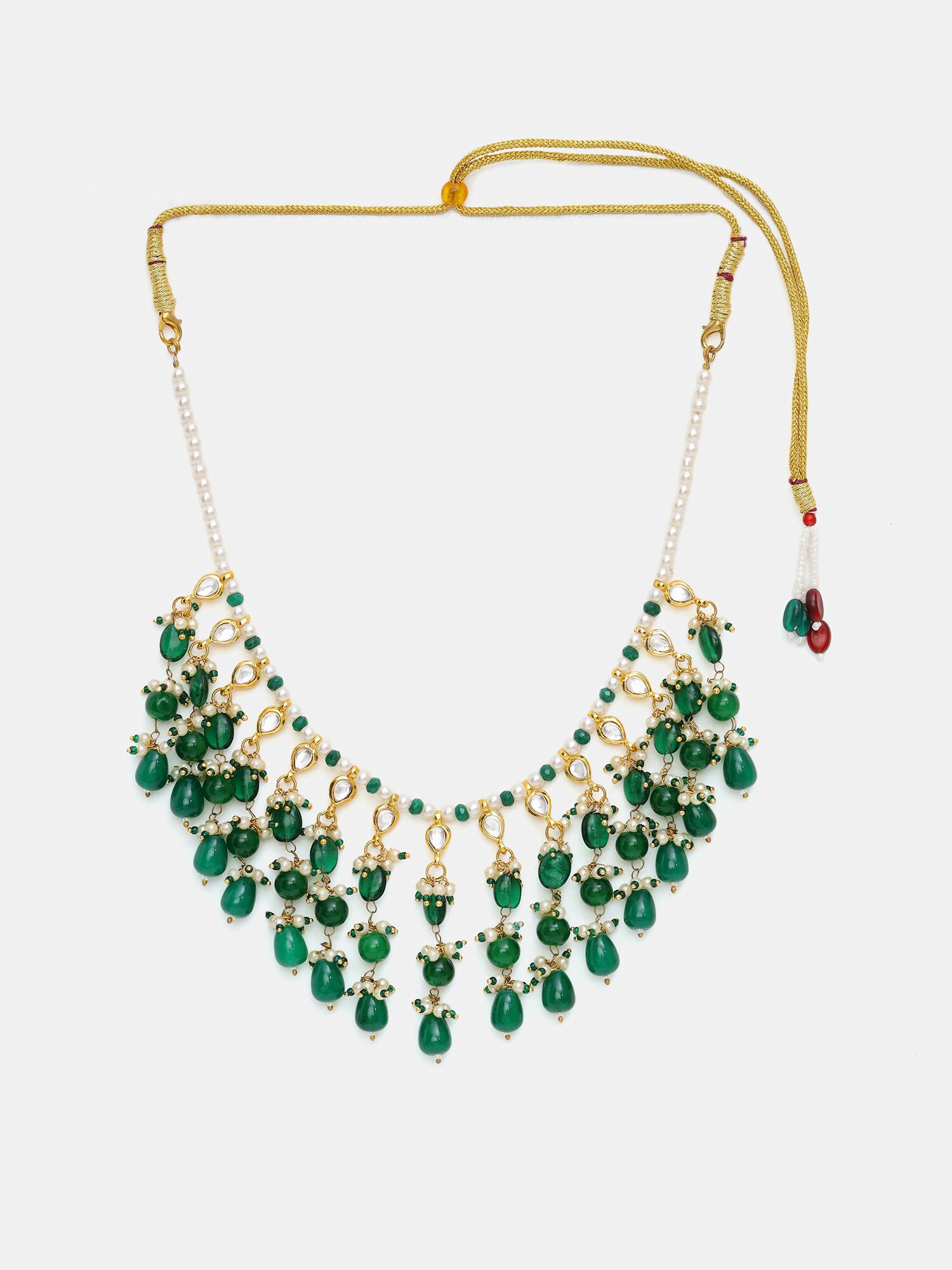 Ruby Raang Green Kundan And Emerald Collar Necklace