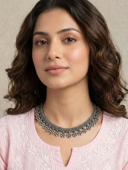 NVR Women Oxidised Silver Beaded Necklace - Distacart
