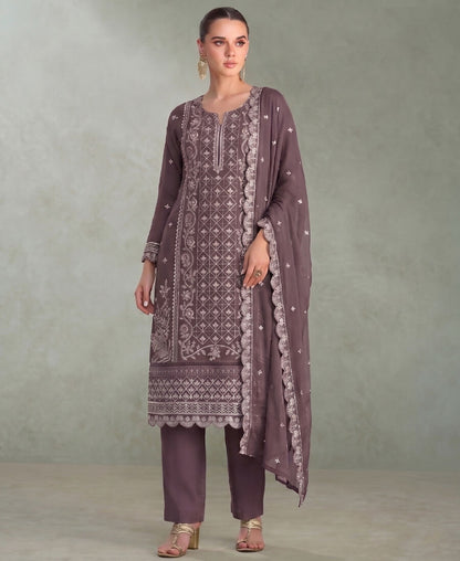 KC Lilac Pakistani Straight Suit For Women Chiffon - Dista