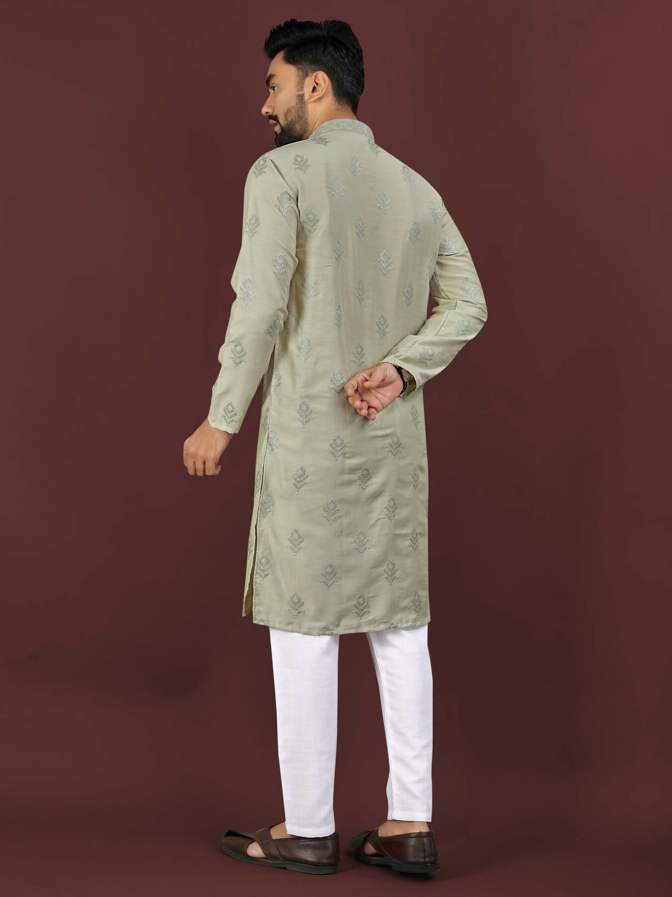 Anaita Green Embroidered Silk Straight Kurta - Distacart