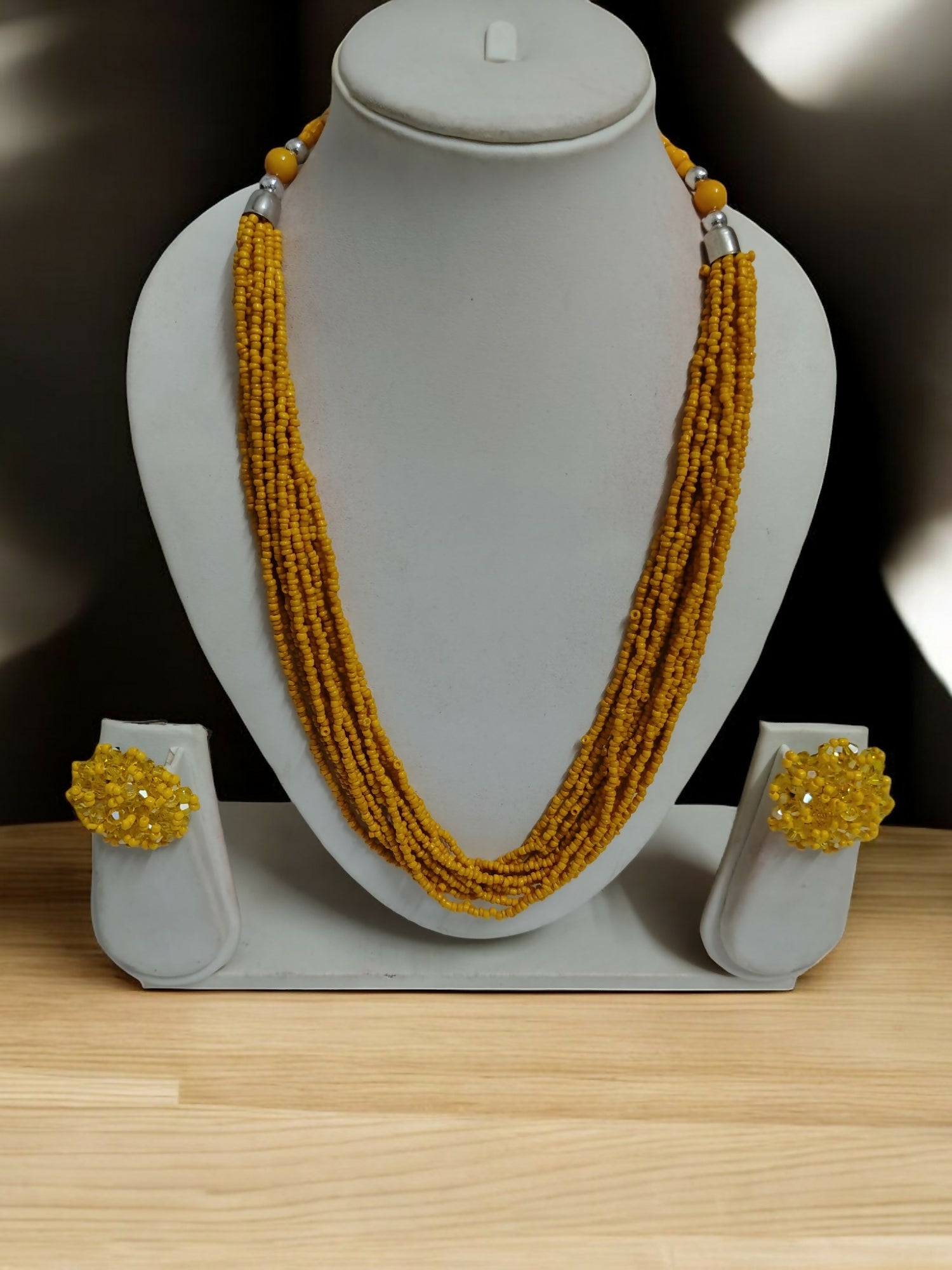 Inhanns Bloom Handmade Beaded Necklace With Earrings - 12 Layers - Yellow Necklace Set - Distacart