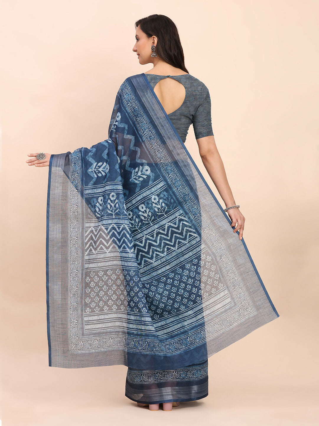 Astita Linen Cotton Indigo Blue Saree