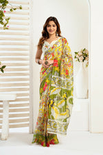 Thumbnail for Vastranavya Yellow Digital Printed Linen Ready To Wear Designer Saree with Unstitched Blouse - Distacart