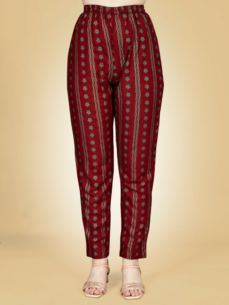 Jyoti Fashion Women's Maroon Viscose Rayon Embroidered Kurta Pant Set - Distacart