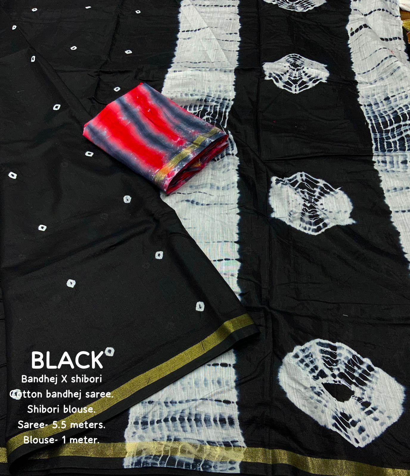 Black Chanderi Cotton Block Print Saree with Unstitched Blouse - Hiral Fashion - Distacart