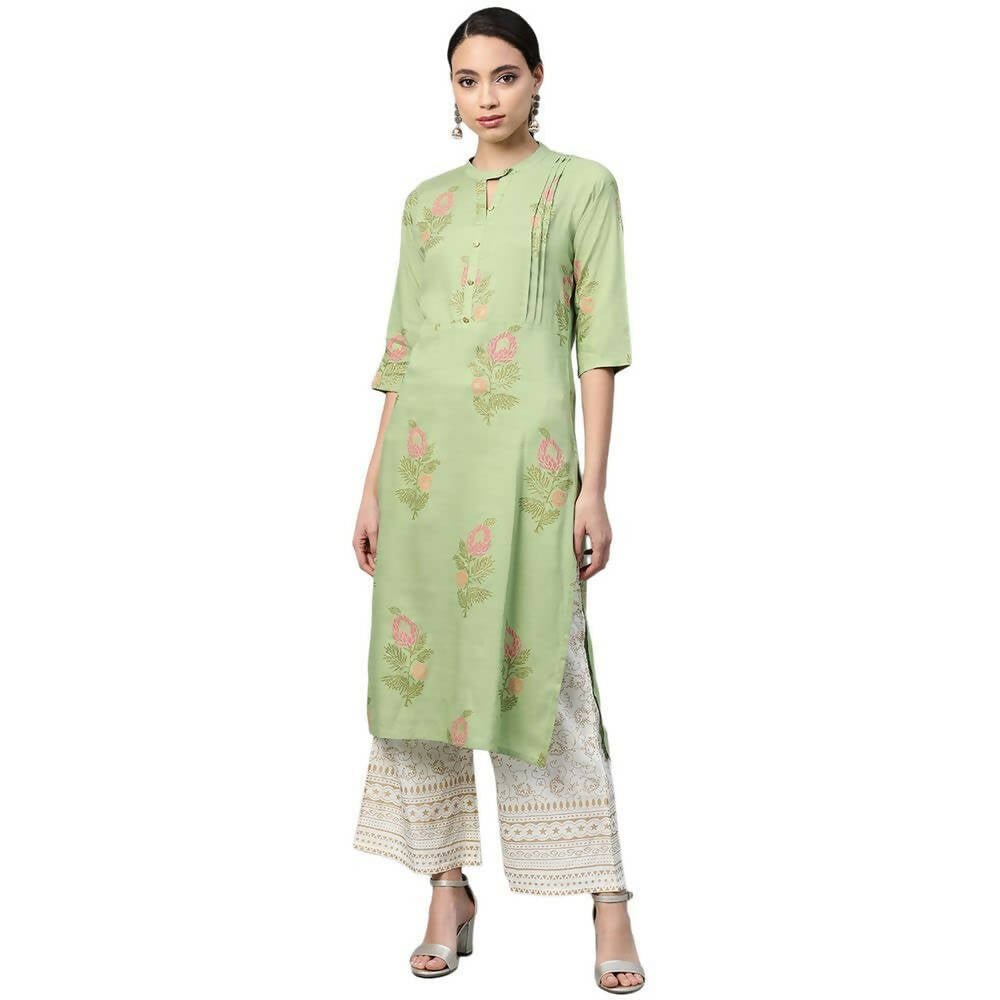 Anubhutee Women's Rayon Ethnic Motifs Print Green Kurta with Palazzos - Distacart
