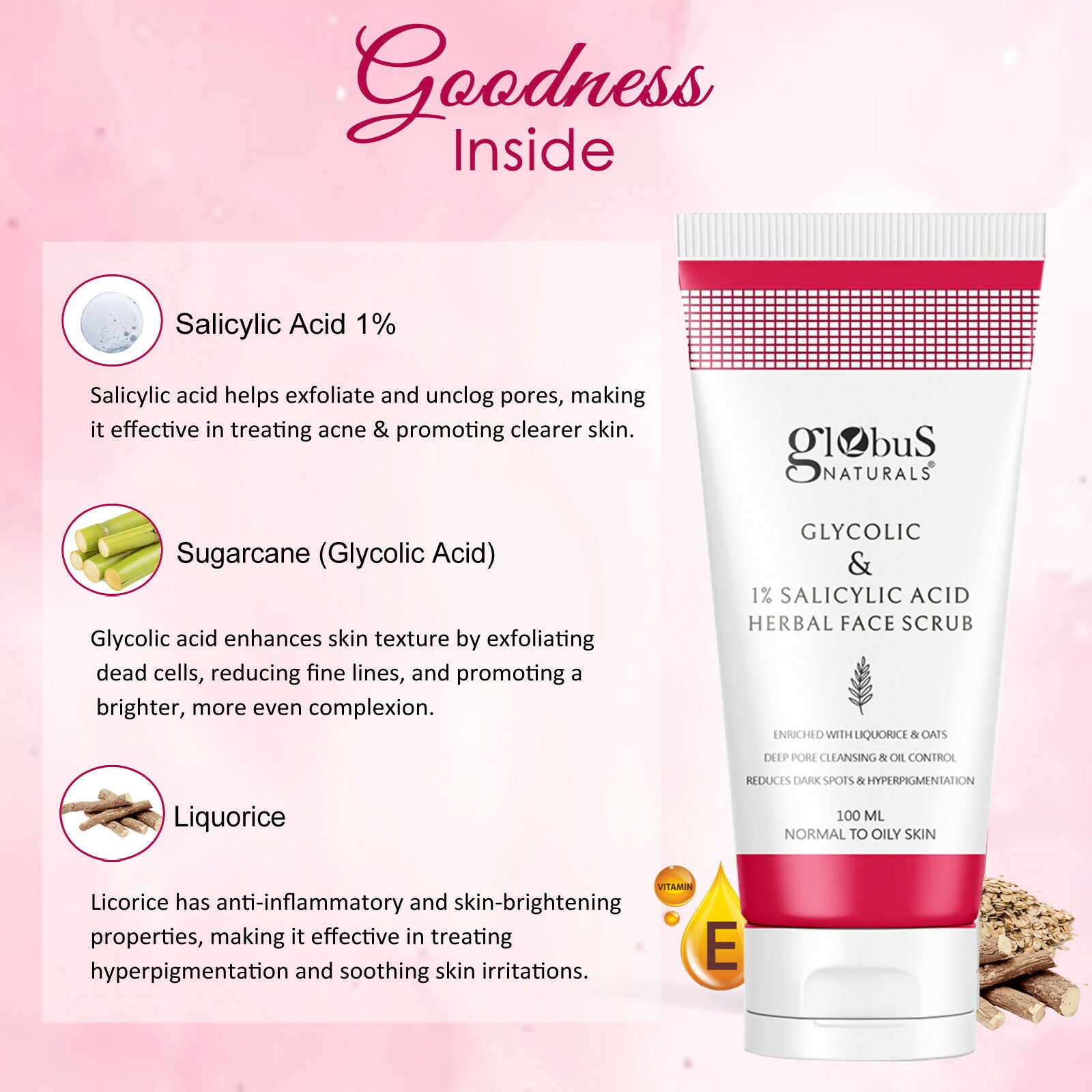 Globus Naturals Glycolic & 1% Salicylic Acid Herbal Anti Acne Face Scrub