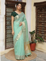 Thumbnail for Shree Shyam Fashion Sea Green Cotton Saree - Distacart