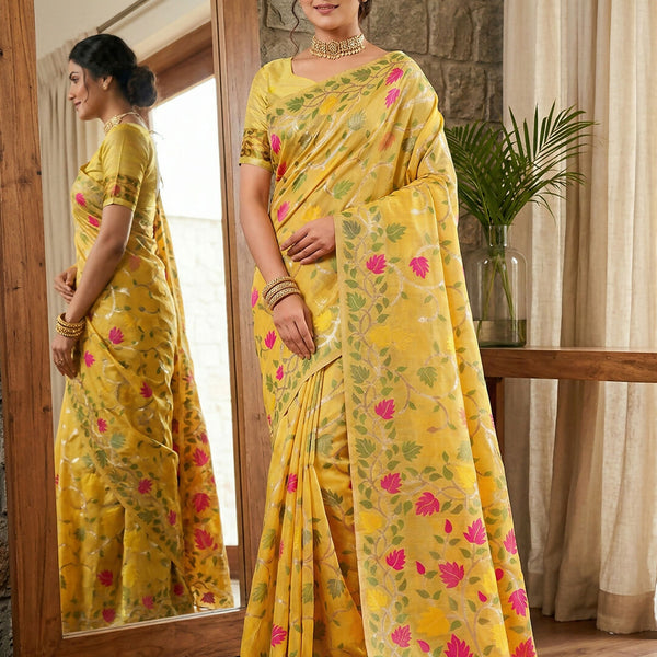 Shree Shyam Fashion Yellow Linen Cotton Saree - Distacart