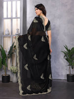 Thumbnail for Vastranavya Black Embroidery Work Shimmer Chiffon Saree with Unstitched Blouse