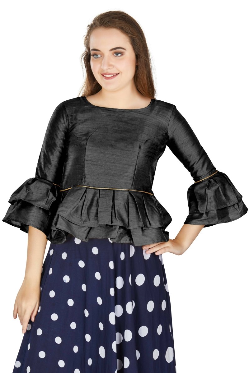 Aastha Fashion Women's Black Art Silk Bell Sleeves attire with Poly Cotton Lining Blouse - Distacart