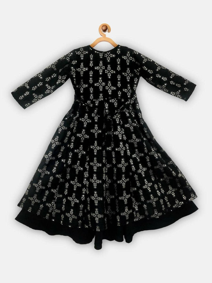 Ahalyaa Black Chanderi Gold Foil Printed Kids Dress For Girls - Distacart