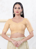 Thumbnail for Joban Fashion Light-Gold Tissue Elbow Sleeveless Back Open Blouse