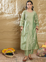 Thumbnail for Indo Era Women Floral Embroidered Regular Thread Work Kurta with Trousers