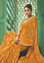 Thumbnail for Joban Fashion Yellow Dull Moss Brasso With Kasab Zari Border Saree & Tassels With Brasso Blouse