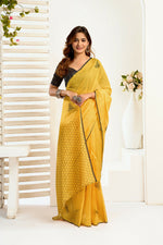 Thumbnail for Vastranavya Mustard Digital Printed Linen Ready To Wear Designer Saree with Unstitched Blouse - Distacart